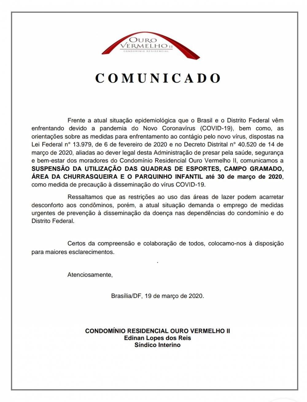 Comunicado Importante - 19/03/2020